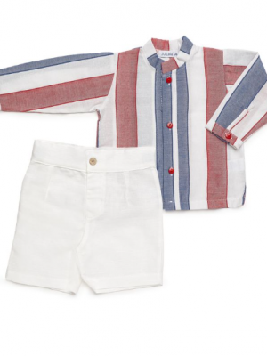 Conjunto Infantil Elegante Camisa de Rayas y Short Blanco