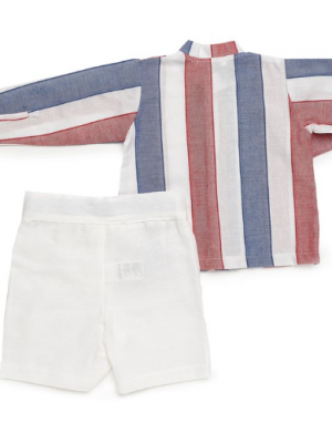 Conjunto Infantil Elegante Camisa de Rayas y Short Blanco