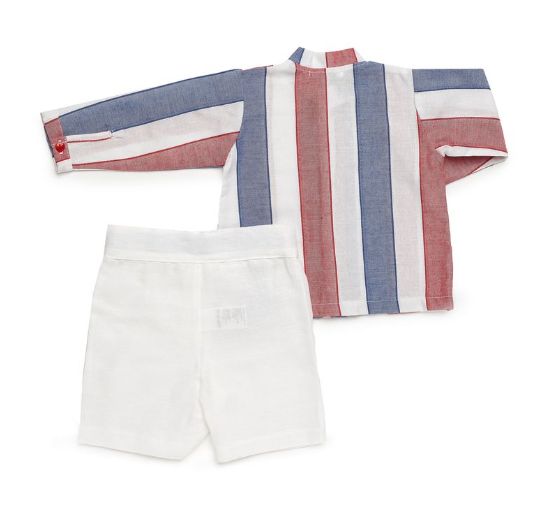 Conjunto Infantil Elegante Camisa de Rayas y Short Blanco - Imagen 2