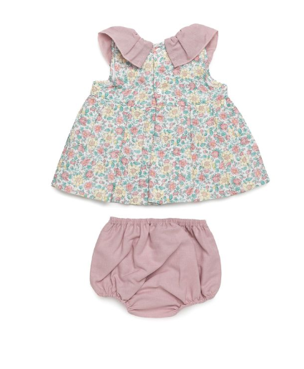 Conjunto Bebé Floral con Cuello Volante Rosa y Braguita - Imagen 2