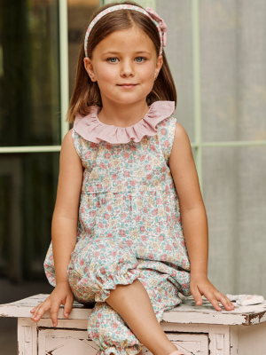 Mono Enterizo Infantil Floral con Cuello Volante Rosa