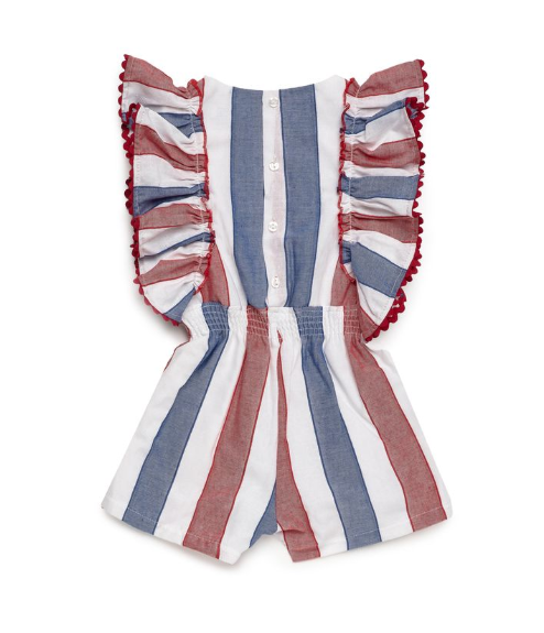 Mono Infantil de Rayas con Volantes y Detalles en Rojo - Imagen 3