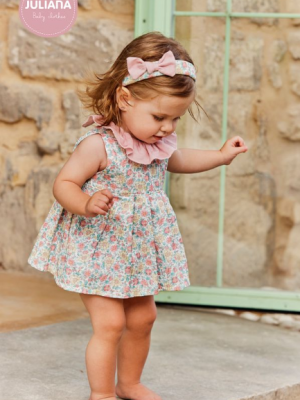 Conjunto Bebé Floral con Cuello Volante Rosa y Braguita