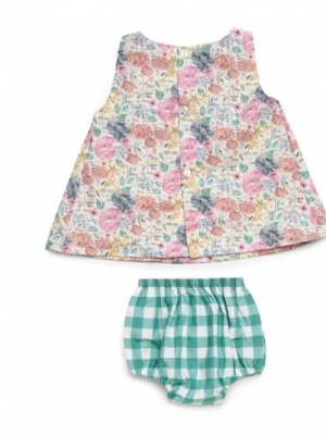 Jesusito floral para bebé con lazo verde y detalle vichy