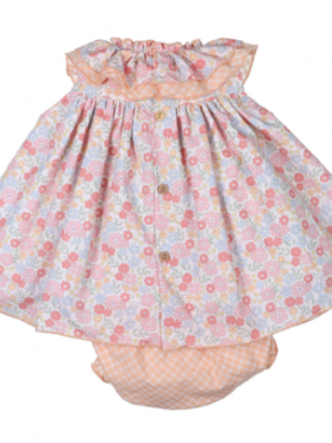 Vestido bebé estampado floral con lazo y braguita a juego