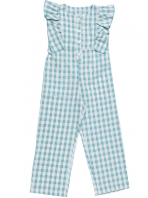 Mono Infantil de Cuadros Vichy Verde con Volantes y Corte Cómodo