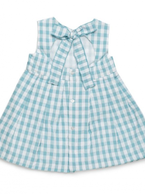 Vestido Infantil de Cuadros Vichy Verde con Lazo Decorativo Elegante
