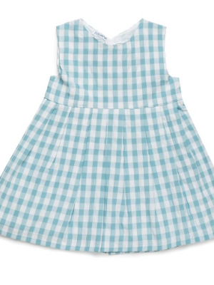 Vestido Infantil de Cuadros Vichy Verde con Lazo Decorativo Elegante