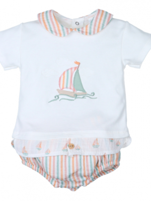 Conjunto bebé niño con velero bordado