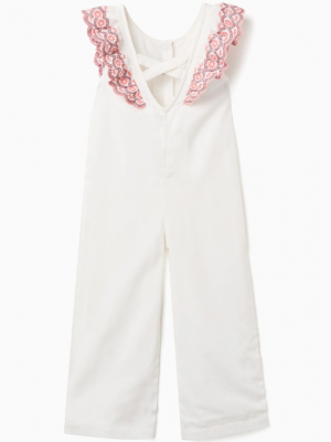 Mono de algodón de pierna ancha con volantes para niña