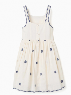 Vestido sin mangas de algodón y lino con flores para niña